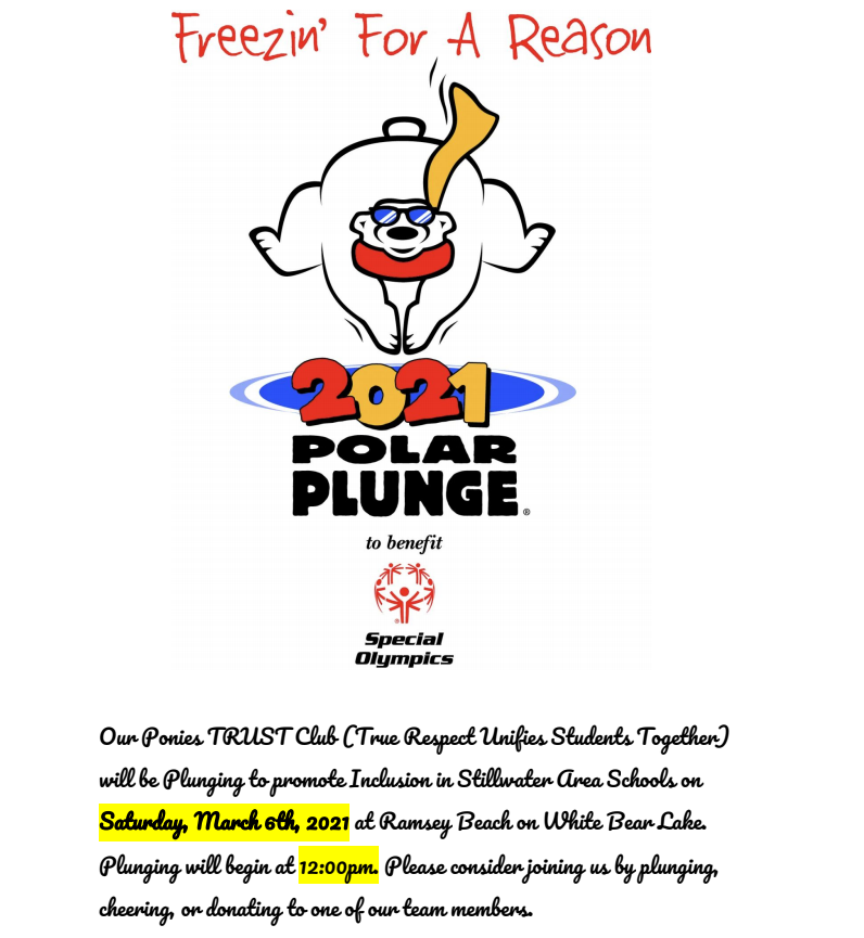This years TRUST club polar plunge will take place on March 6.