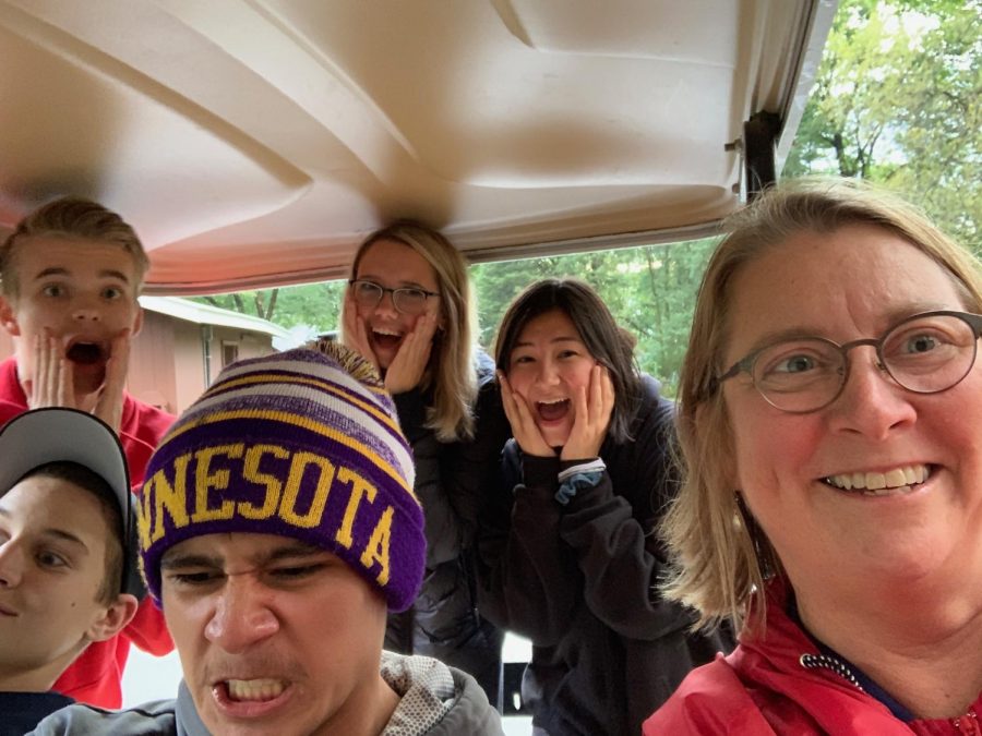 This photo was taken Oct. 5, 2019 during a Peer Helper retreat. Assistant Principal Chris Otto teamed with a group of peer helpers for a team building scavenger hunt. They found themselves trapped in a golf cart.

