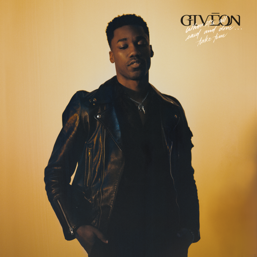 Giveon’s album cover, there is a yellow honey background that goes well with the theme of the album when listening to it. He is in the middle as the spotlight and the light color makes him look valuable.