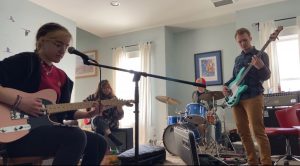 The band Saguaro plays their original song, Puzzle Pieces, a song about breakup and not getting what you are giving in a relationship. They practice in senior Isaac Reiner’s living room, their regular practice spot.   