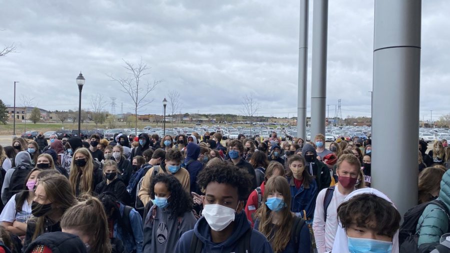 A view of attendees at the April 19 walkout. The protest was organized to protest police brutality as a reaction to the killing of Daunte Wright.