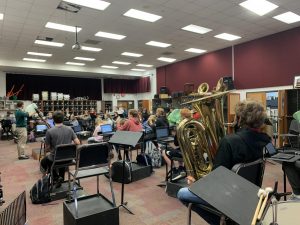 Students in the Wind Ensemble work hard during their class period. They are preparing for their May concert.