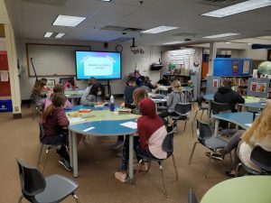 Lake Elmo Elementary students gather in the media center to watch Shahd Abouhekel’s video. The students were able to learn about Muslim culture as well as interact with one another. 



