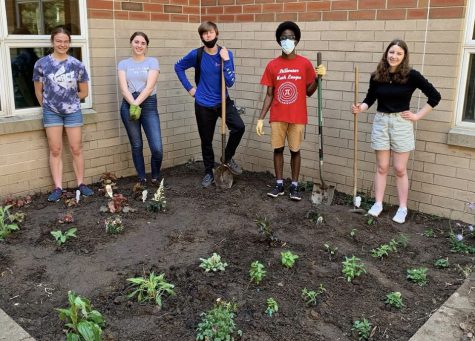 Juniors Addy Foote, Claire Abbott and grace Storm have decided to plant a garden in the courtyard at the high school to help society and spread awareness.