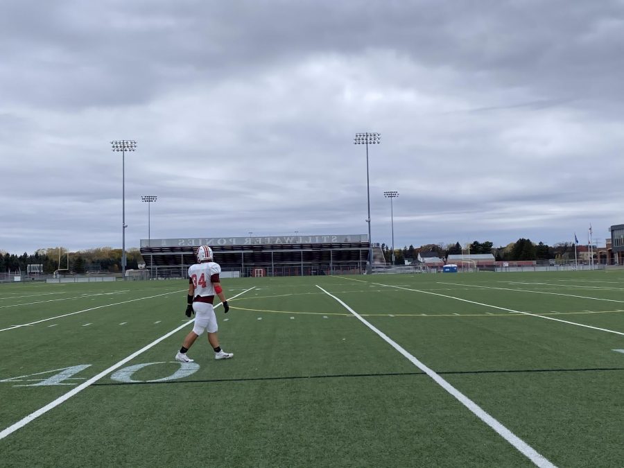 Tanner Voight practicing on the field with Chance Swenson after school.