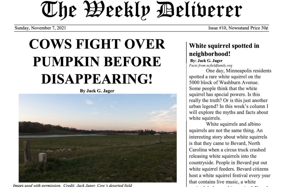 The front cover of the Nov. 7 Issue features a story about a cow fight and a white squirrel.