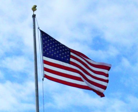 The American Flag flies through the air at Stillwater Area High School representing freedom.