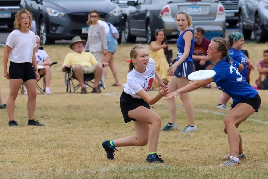 Senior Margaret Swenson lets the frisbee fly through the air last summer at State. The Ponies won it all in Blaine with a final score of 15-7.