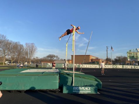Junior Jackson Tweed competes in pole vault on May 5 at the Edina Invite. The team will compete at the True Team State meet on May 20, after placing first at the section 2AAA meet. 