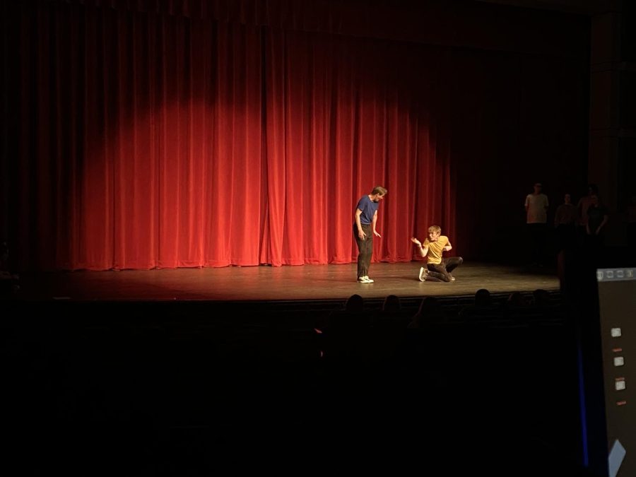 Members of the improvisational comedy club act out an impromptu skit on the auditorium stage during their showcase. Being able to improvise on the spot is becomingly an increasingly sought-after trait in the job market. 