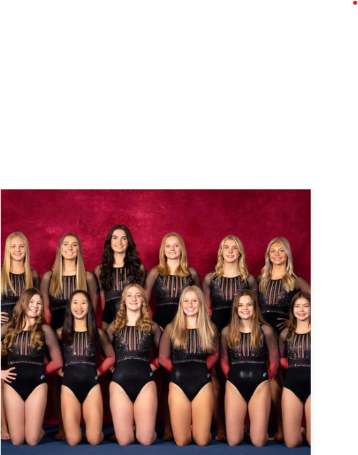 Chloe Stanton (third from left, first row) and the rest of the 2022-2023 gymnastic team lining up for pictures
