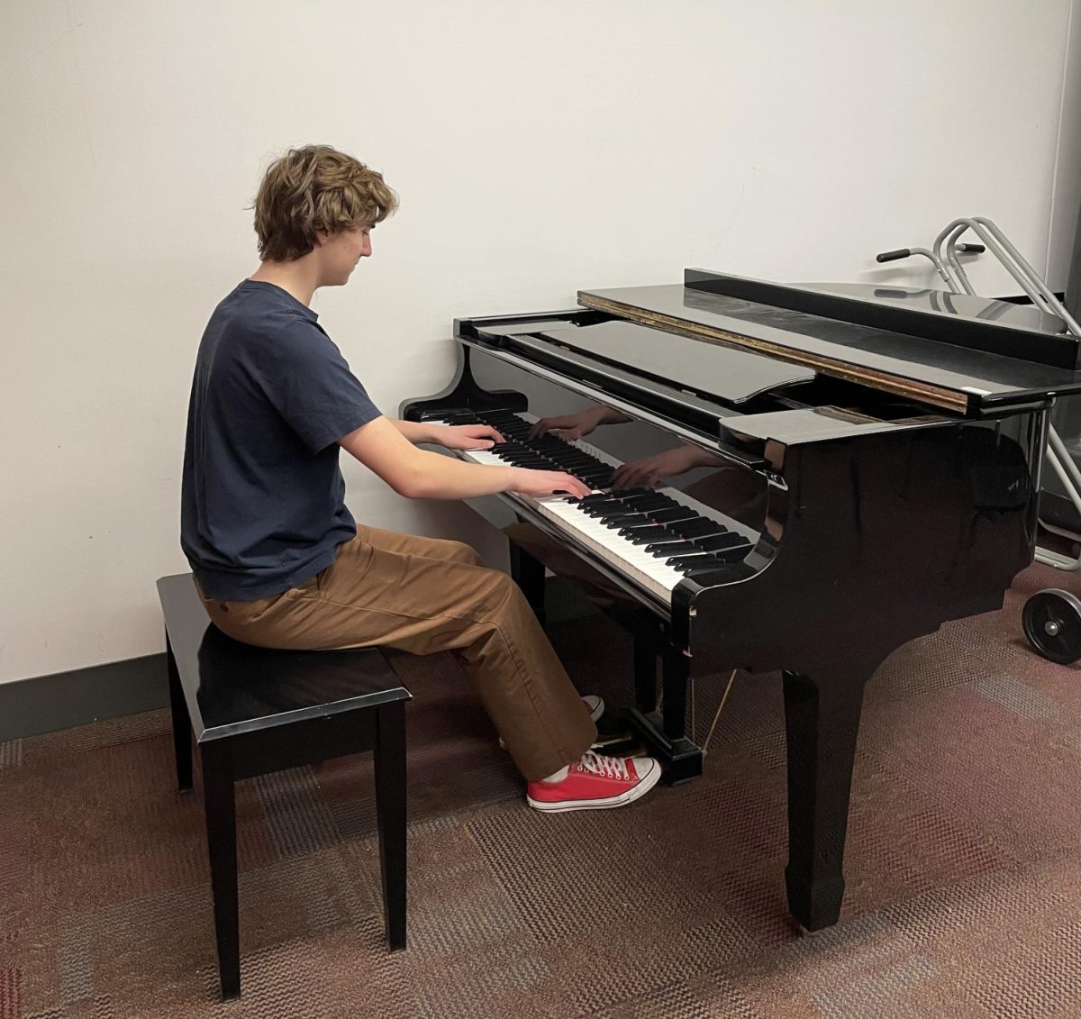 Sophomore Jonas Peterson practices every day. He often practices piano for over two hours in one day.