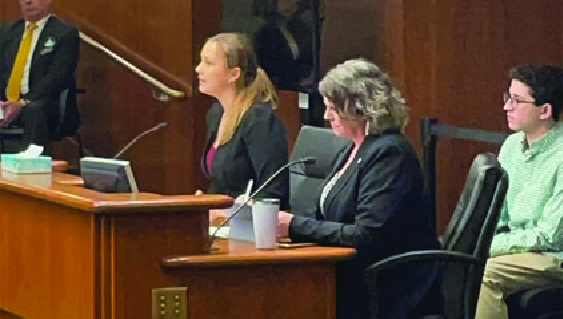 Senior Belle Lapos speaks at the state House of Representatives on March 13. She and senior Stella McHugh spoke about school publication rights in hopes of passing a new bill.