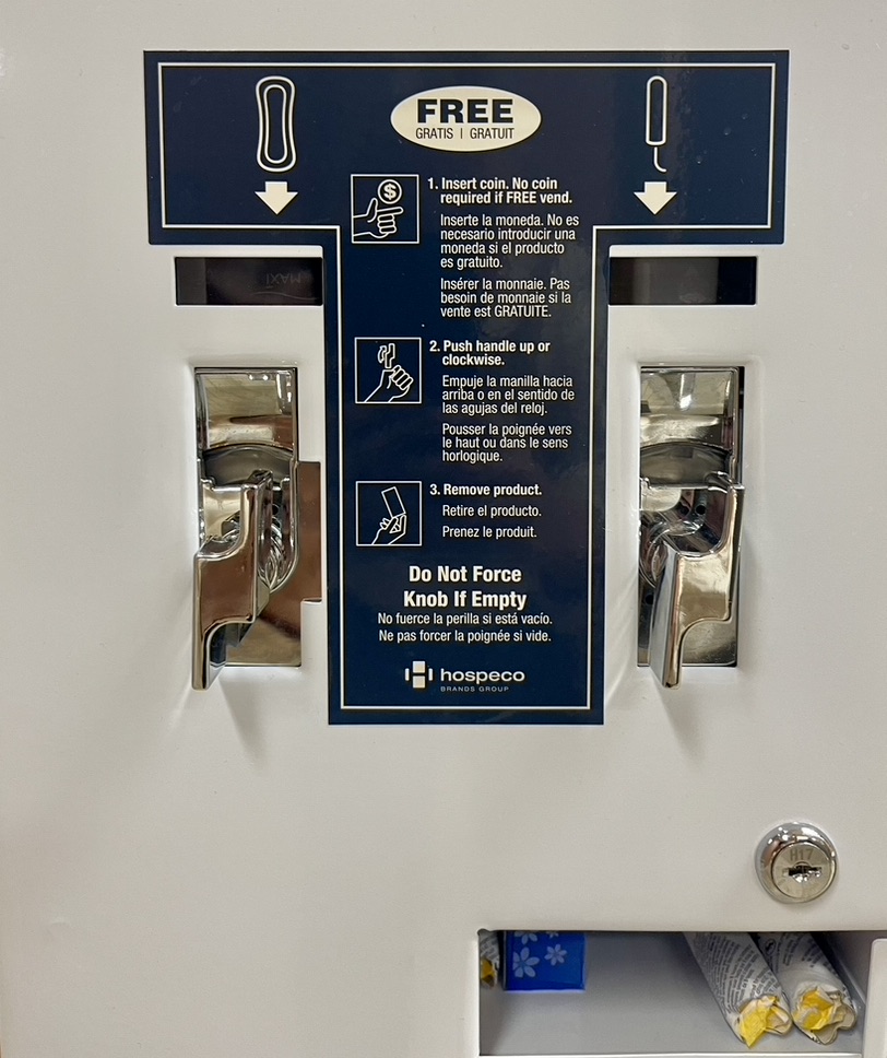Menstrual+product+dispensers+in+womens+bathrooms+allow+for+students+to+have+access+to+free+products.+All+womens+bathrooms+at+school+have+a+dispenser+with+pads+and+tampons.