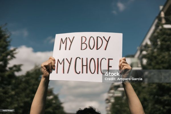 A woman holds a sign My Body, My Choice, in response to pro-life legislation. The 1864 Arizona abortion law that became reinstated in April has caused an uprising throughout the United States. 