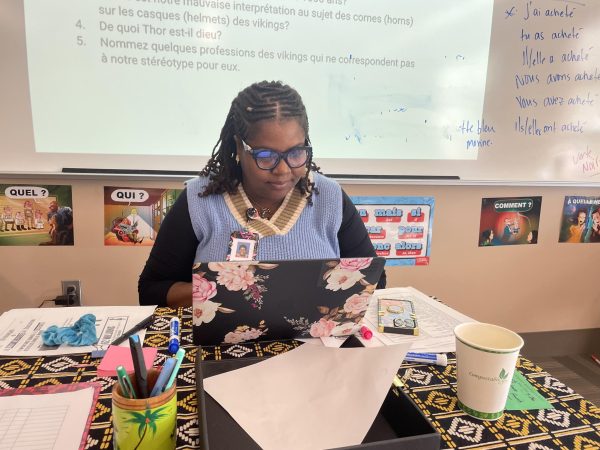 French teacher Cassandra Lafleur works on tomorrows lesson. She has to make sure she is ready for class. 