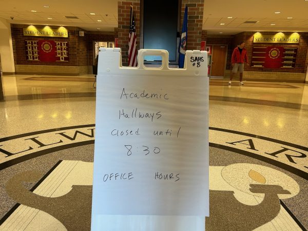 During Oct. 2 office hours, these signs were posted outside of hallways, and similar ones just outside the main office. Students were being welcomed into the lunchroom and it helped keep classrooms focused, quiet and calm. 