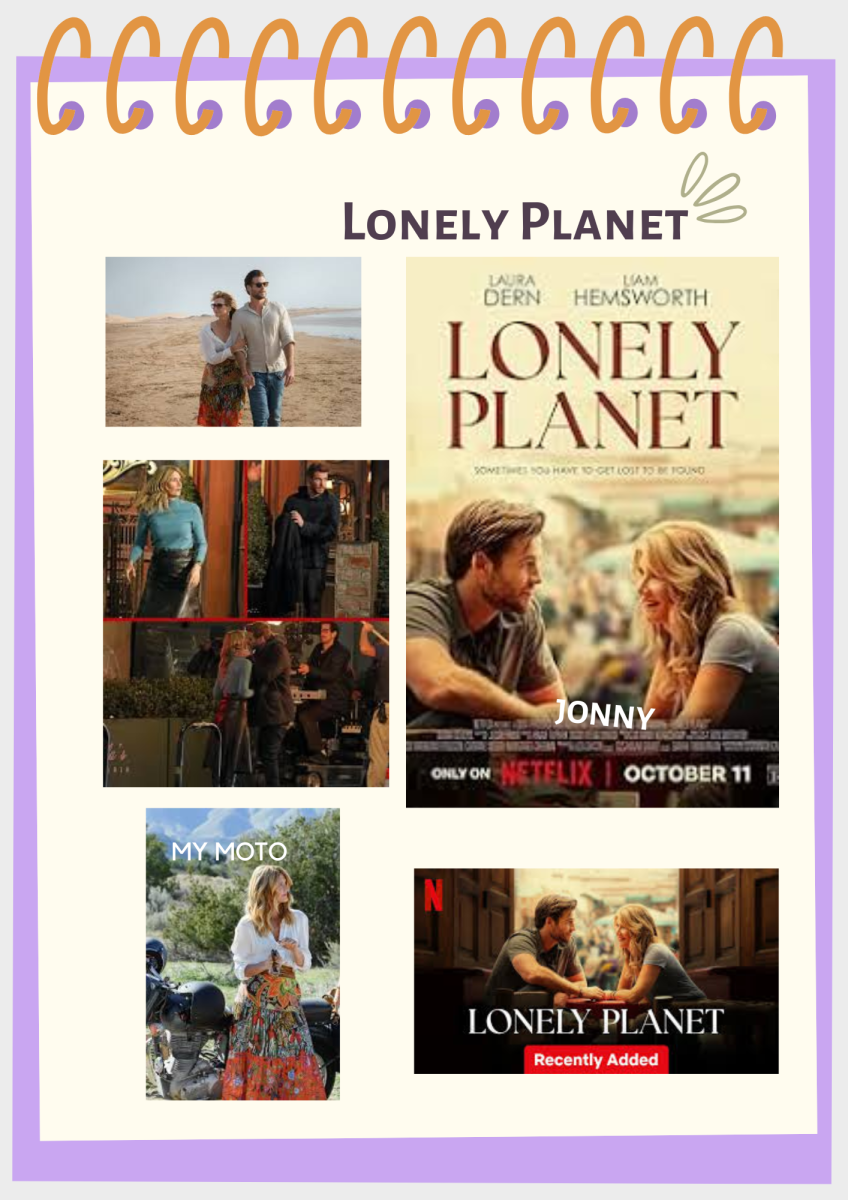 There is a poster with pictures from the new movie "Lonely Planet".