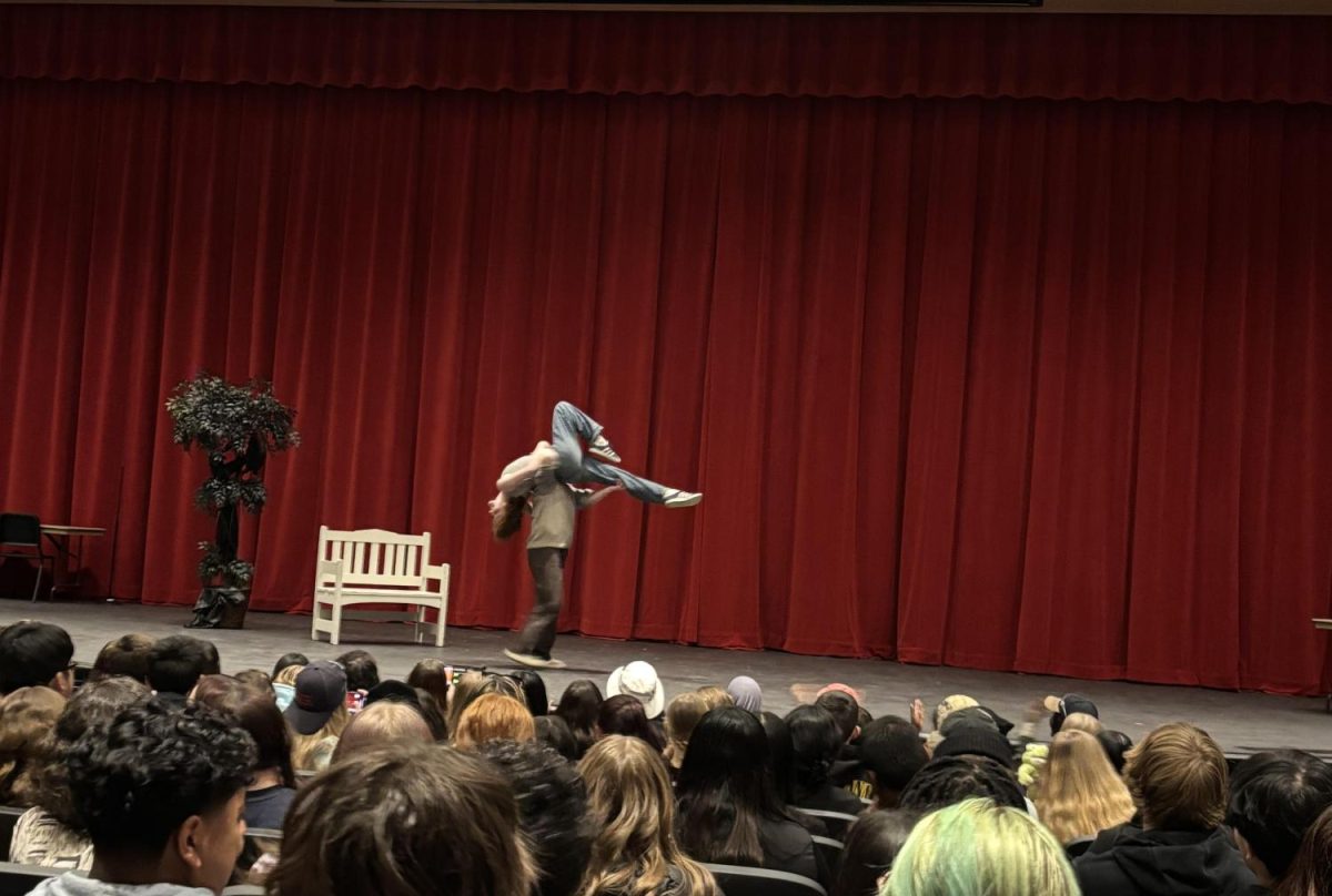 First round's winners, junior Maxwell Biggar and sophomore Kinlee Kropp pulled off an extremely difficult, but very impressive, dance move. The crowd went wild with support after seeing this on Feb. 12