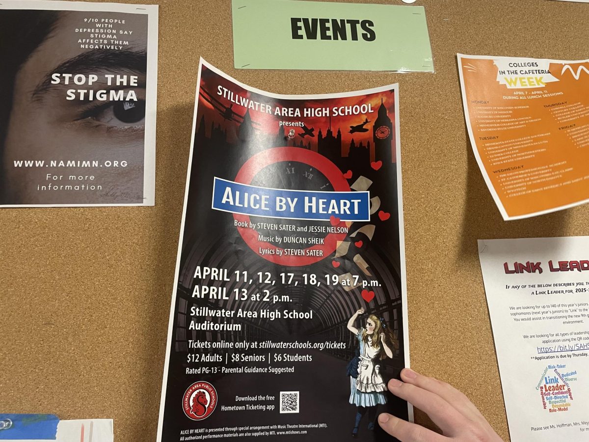 On every bulletin board has a poster promoting the upcoming musical Opening on April 11. It shows themes from the play including the symbol for the London underground.