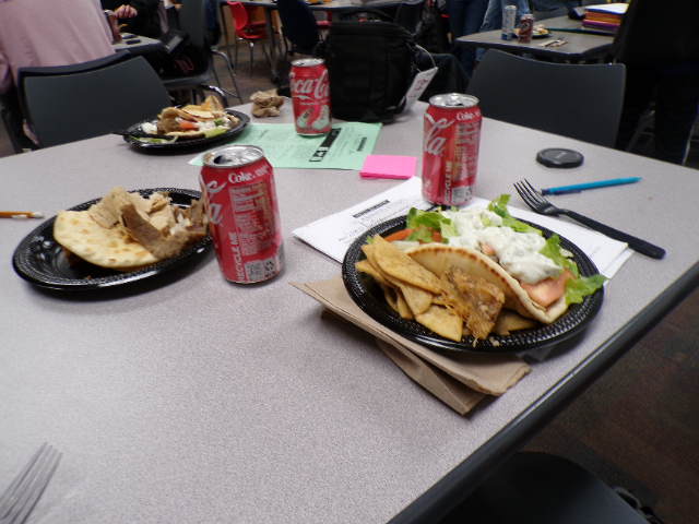 table of friends. Enjoying a sizzings hot gyro lunch. 