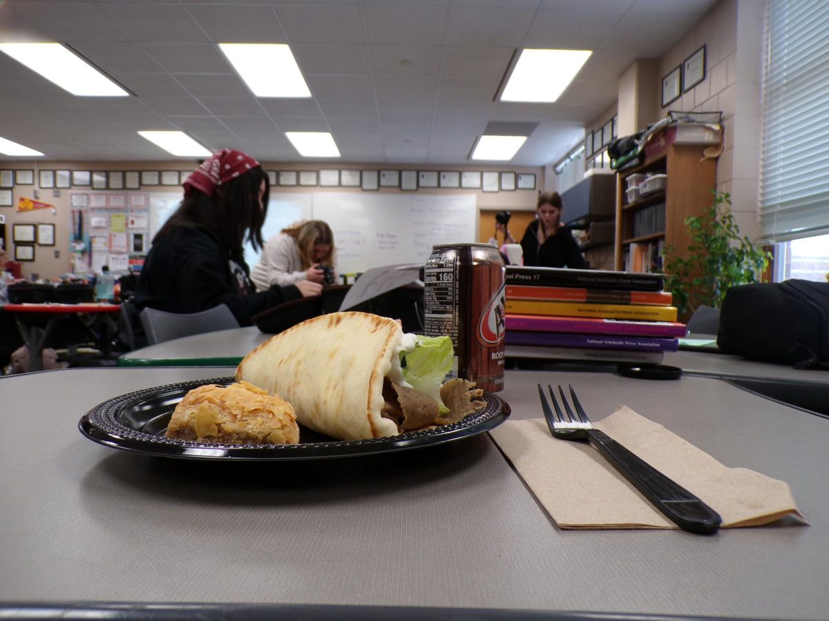 People talk ecstatically about their gyros in the background.  The tender meat overfills the sandwich to the point of bursting. 