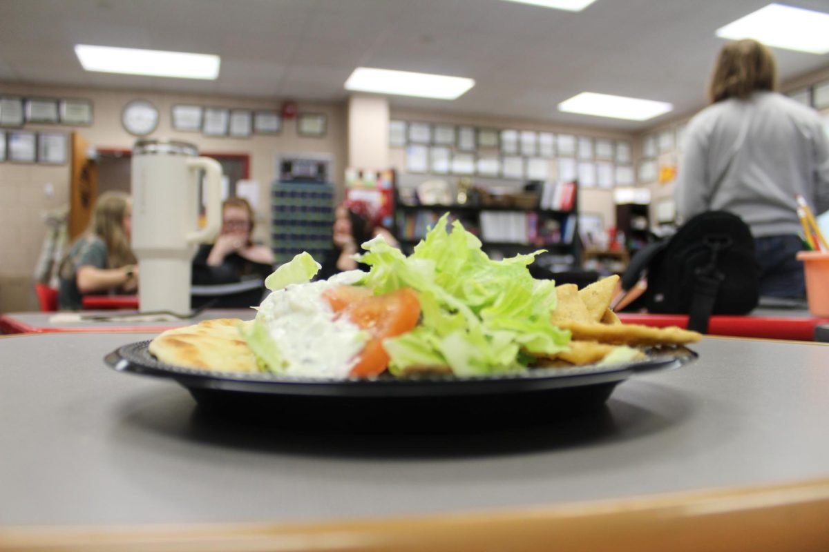 The view is straight across the table, making the scene feel natural and comfortable to look at