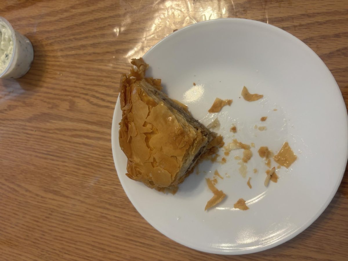 The baklava was very dense with a paper like texture. It was very sweet and delicious but the thick texture made it very hard to eat.