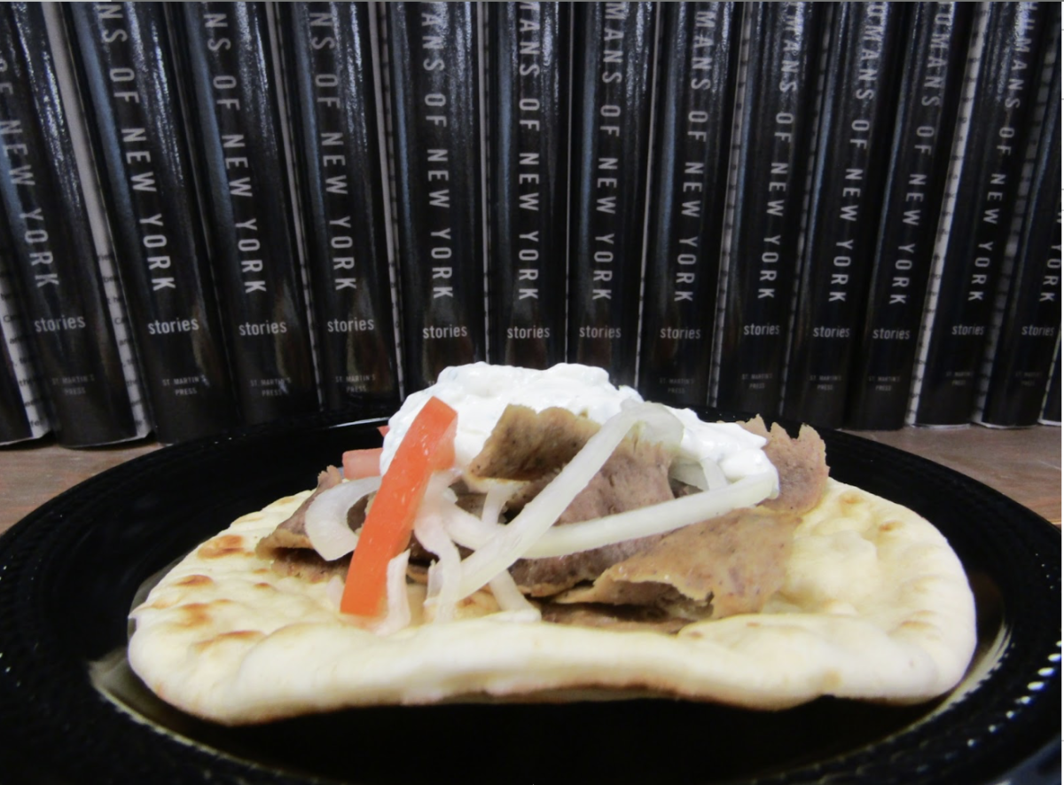 A single gyro sits against a simple, clean background, letting the details stand out.