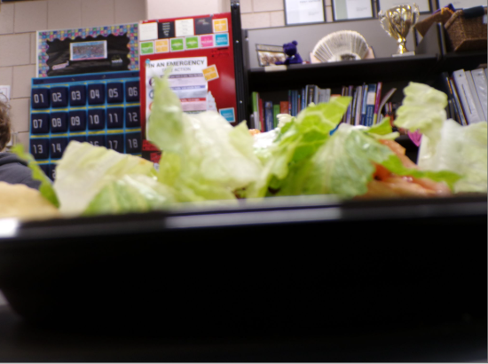 An obscure angle of the juicy lettuce  really focusing in on the visable crunch