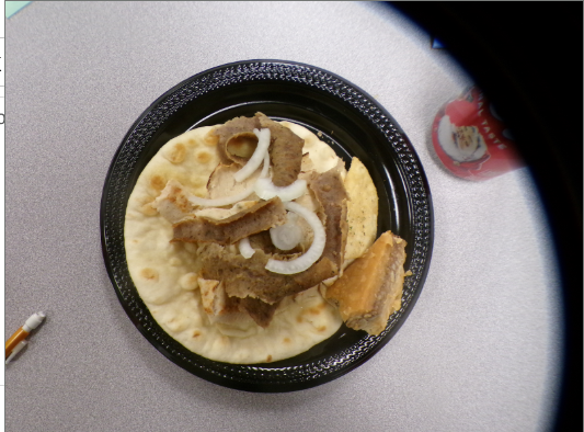 Top angle with the full gyro. not yet wrapped but still hot and fresh.