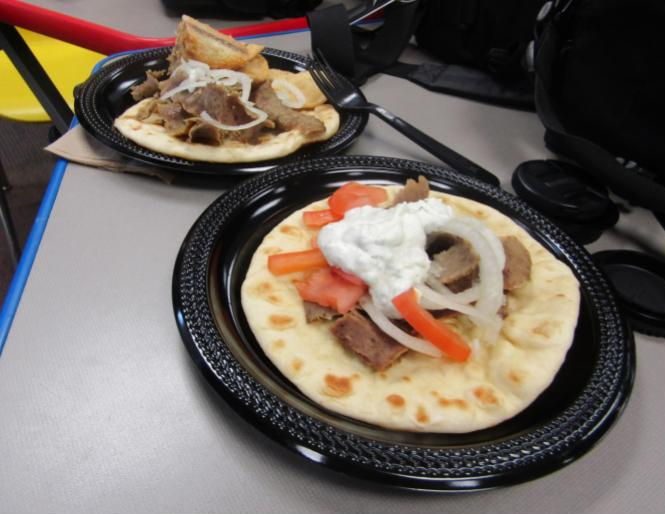 The two gyros next to each other have an original look. The side of salty pita chips were a favorite.