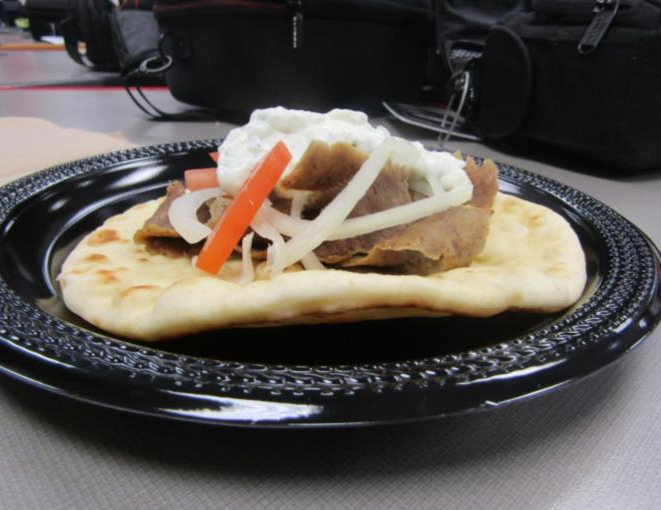 The gyro has juicy meat. It also has an authentic tasting tzatziki sauce.