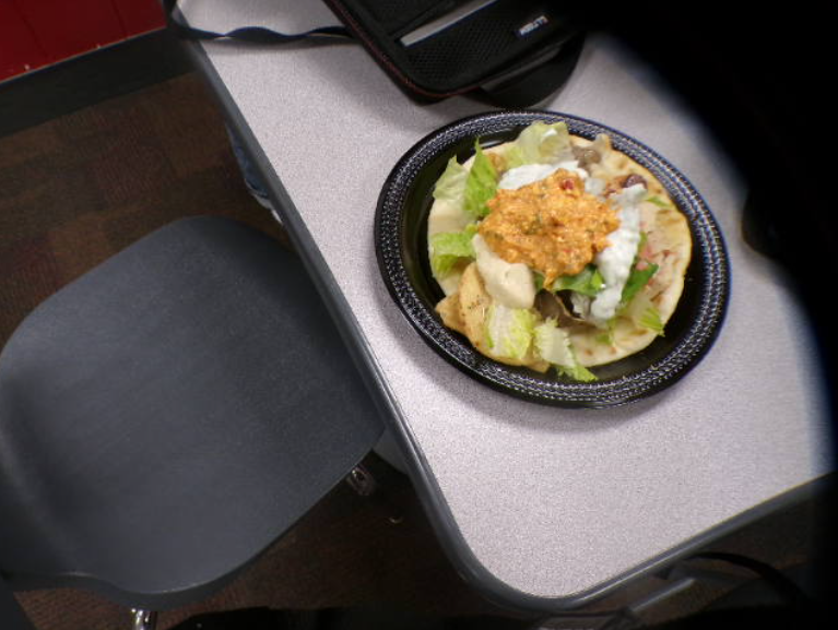 The far view expresses the delightfulness of the meal. The crunchy lettuce blends very well with the warm and pliable pita bread.